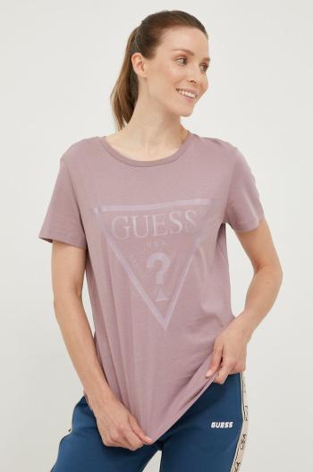 Bavlnené tričko Guess fialová farba,
