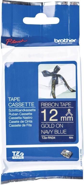 páska na teplom zmršťovacie trubice  Brother TZe, TZ TZe-RN34  Farba pásky: námornícka modrá Farba písma:zlatá 12 mm 4 m