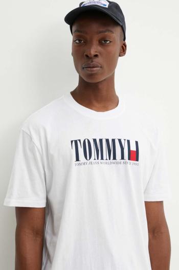 Tričko Tommy Jeans pánske, biela farba, s potlačou, DM0DM18533