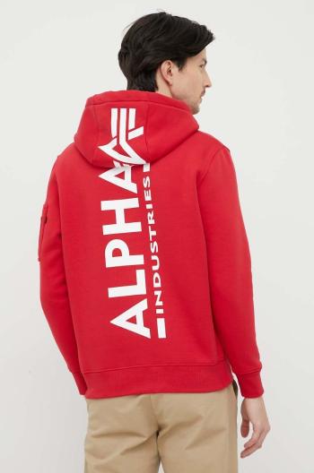 Mikina Alpha Industries pánska, červená farba, s kapucňou, s potlačou