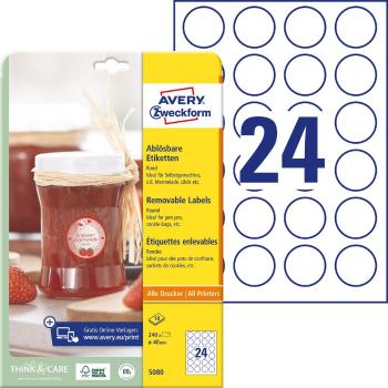 Avery-Zweckform 5080 etikety Ø 40 mm papier  biela 1 sada premiestniteľné univerzálne etikety  10 Blatt A4