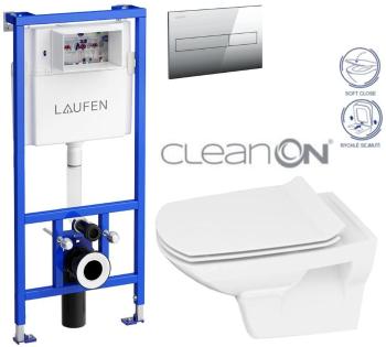 LAUFEN Rámový podomietkový modul CW1 SET s chrómovým tlačidlom + WC CERSANIT CLEANON CARINA + SEDADLO H8946600000001CR CA3