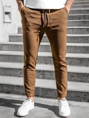 Brązowe spodnie materiałowe joggery męskie Denley 0011