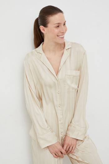 Pyžamová košeľa Abercrombie & Fitch dámska, béžová farba, saténová