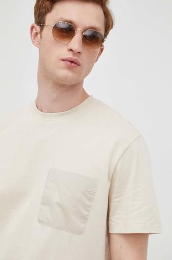Bavlnené tričko Selected Homme béžová farba, jednofarebné