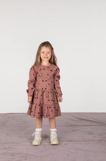 Dievčenské bavlnené šaty Coccodrillo hnedá farba, mini, áčkový strih