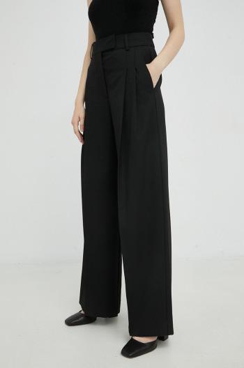 Nohavice s prímesou vlny By Malene Birger dámske, čierna farba, široké, vysoký pás