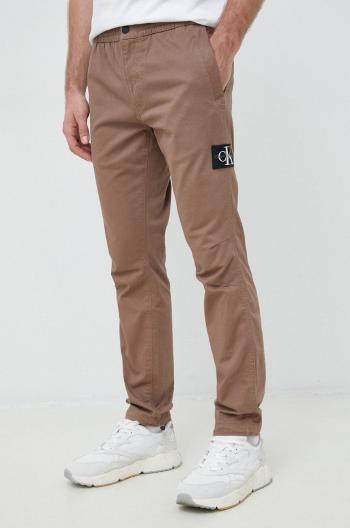 Nohavice Calvin Klein Jeans pánske, hnedá farba, priliehavé