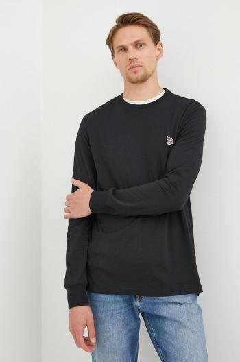 Bavlnené tričko s dlhým rukávom PS Paul Smith čierna farba, jednofarebný