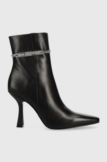 Kožené členkové topánky Karl Lagerfeld Verona dámske, čierna farba, na vysokom podpätku,