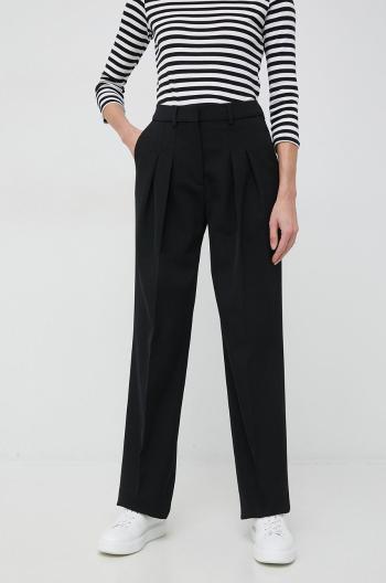Nohavice Calvin Klein dámske, čierna farba, široké, vysoký pás