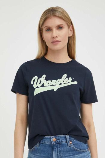 Bavlnené tričko Wrangler tmavomodrá farba