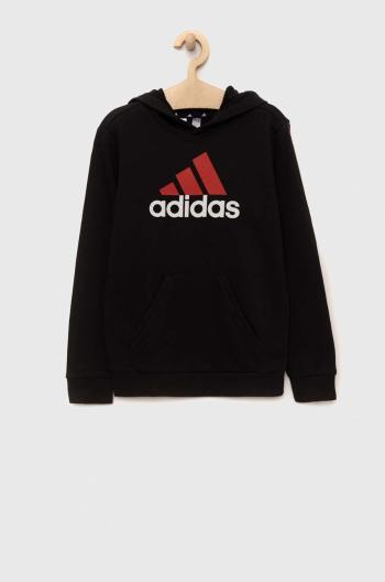 Detská mikina adidas U BL 2 HOODIE čierna farba, s kapucňou, s potlačou