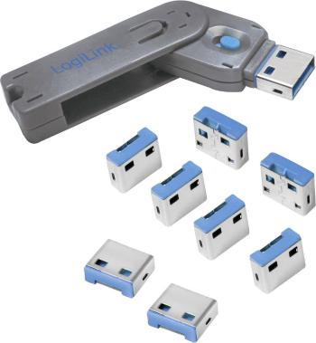 LogiLink zámok portu USB USB PORT LOCK, 1 KEY + 8 LOCKS sada 8 ks strieborná, modrá  vr. 1 kľúče AU0045