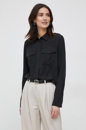 Košeľa Lauren Ralph Lauren dámska, čierna farba, regular, s klasickým golierom