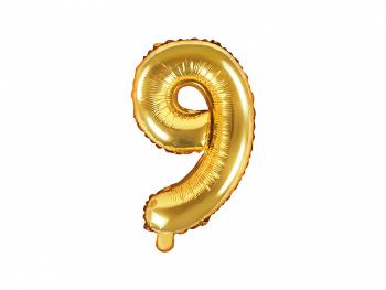 PartyDeco Fóliový balón Mini - Číslo 9 zlatý 35cm