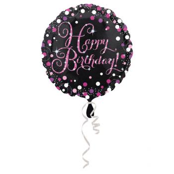 Amscan Fóliový balón Happy Birthday trblietavá ružová