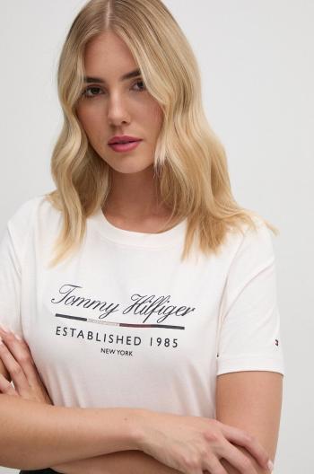 Bavlnené tričko Tommy Hilfiger dámske, béžová farba, WW0WW43502