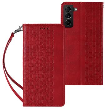 MG Magnet Strap knižkové kožené puzdro na Samsung Galaxy S22 Ultra, červené