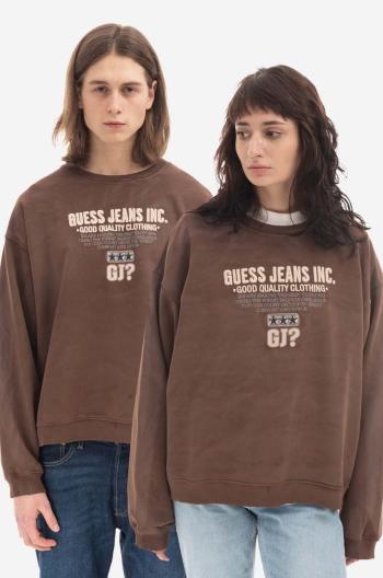 Bavlnená mikina Guess Crewneck Sweatshirt pánska, hnedá farba, vzorovaná, M2BQ03KBB40 A118