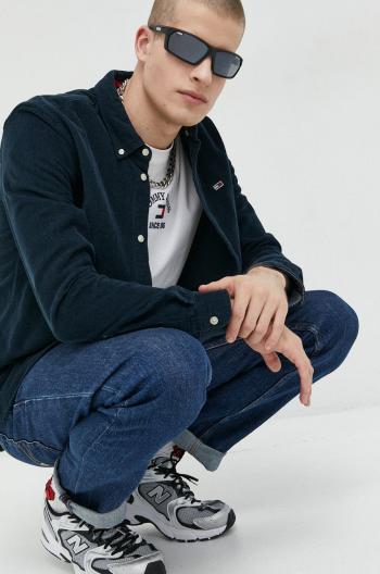 Manšestrová košeľa Tommy Jeans pánska, tmavomodrá farba, regular, s golierom button-down