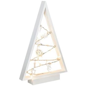 LED drevený vianočný stromček s ozdobami, 15 LED, prírodné drevo, 37 cm, 2× AA (1v221)