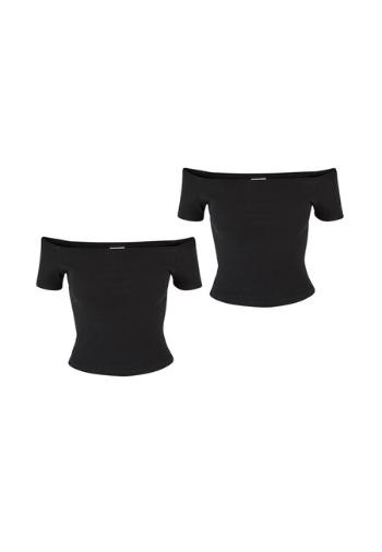 Urban Classics Ladies Organic Off Shoulder Rib Tee 2-Pack black+black - 4XL