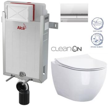 ALCADRAIN Renovmodul - predstenový inštalačný systém s chrómovým tlačidlom M1721 + WC CERSANIT ZEN CLEANON + SEDADLO AM115/1000 M1721 HA1