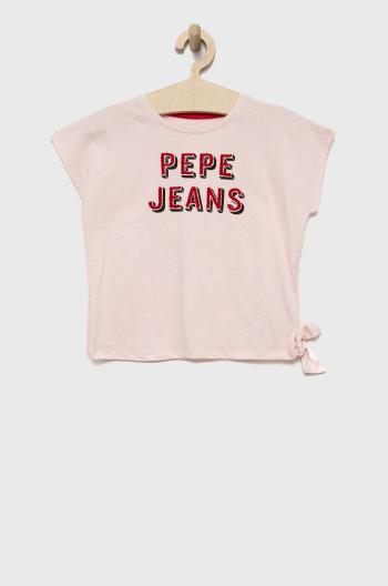 Detské bavlnené tričko Pepe Jeans ružová farba,