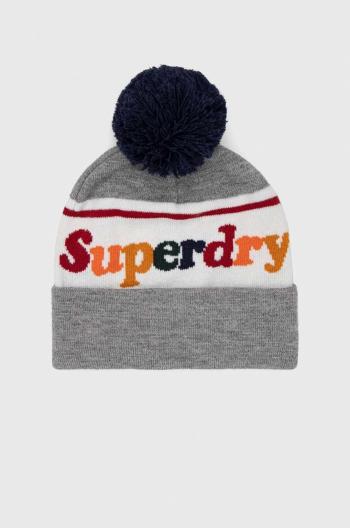 Čiapka Superdry šedá farba, z hrubej pleteniny,