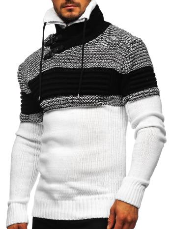 Biely hrubý pánsky sveter zo stojačikom Bolf 2002