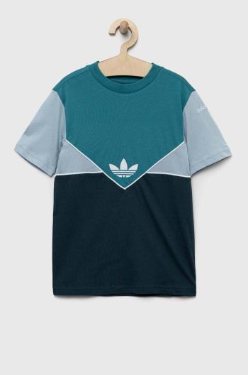 Detské bavlnené tričko adidas Originals tyrkysová farba, vzorovaný