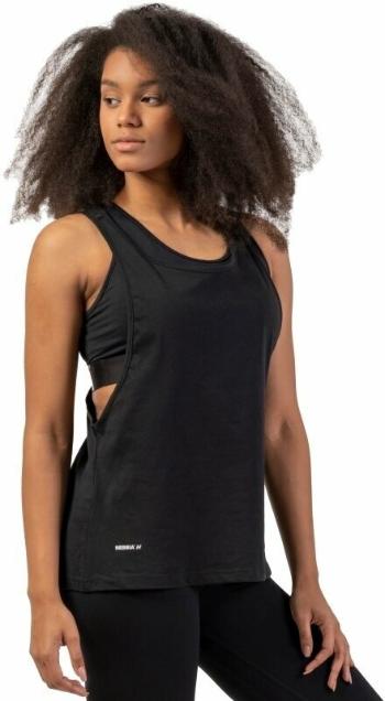 Nebbia Sleeveless Loose Cross Back Tank Top "Feeling Good" Black M