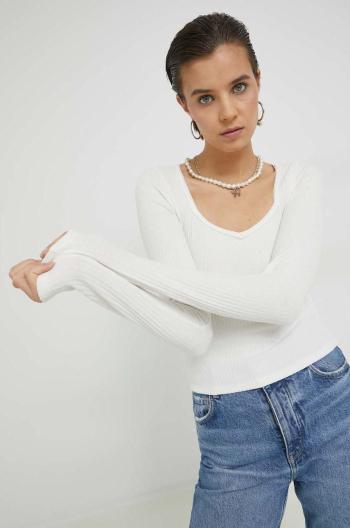Tričko s dlhým rukávom Hollister Co. dámska, biela farba