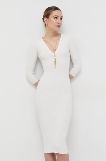 Šaty s prímesou hodvábu Elisabetta Franchi biela farba, mini, priliehavá