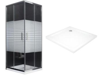 MEXEN/S - Rio Sprchovací kút štvorcový 80x80 cm, transparent / dekor, chróm + vanička so sifónom 860-080-080-01-20-4010