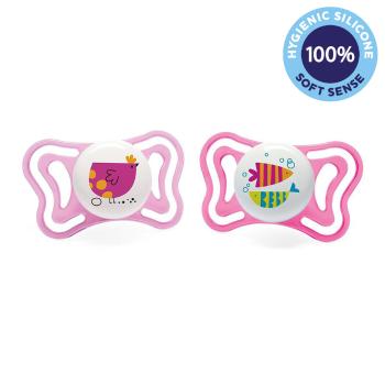 CHICCO Cumlík Physio Light silikónový dievča - vtáčik/rybky 2 ks, 16-36 m+