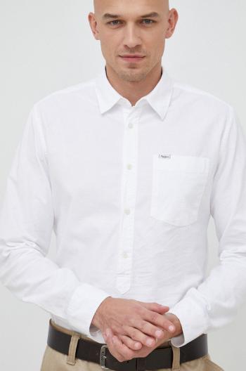 Bavlnená košeľa Pepe Jeans Lawson pánska, biela farba, regular, s klasickým golierom
