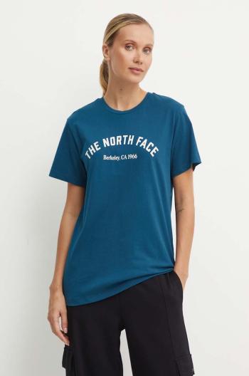 Bavlnené tričko The North Face Tee Varsity Graphic dámske, tyrkysová farba, NF0A89CQ1NO1