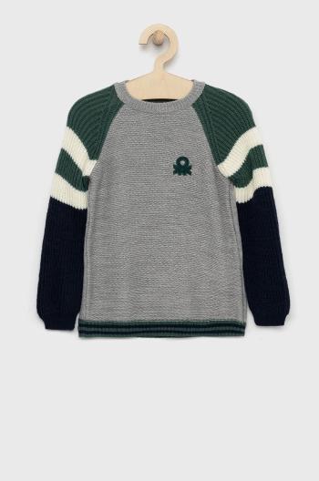 Detský sveter s prímesou vlny United Colors of Benetton šedá farba,