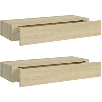 Shumee - Nástenné so zásuvkami 2 ks dubové 60×23,5×10 cm MDF, 330262