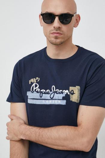 Bavlnené tričko Pepe Jeans Rafa tmavomodrá farba, s potlačou