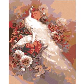 Maľovanie podľa čísel – Biely páv s kvetmi (HRAmal00226nad)