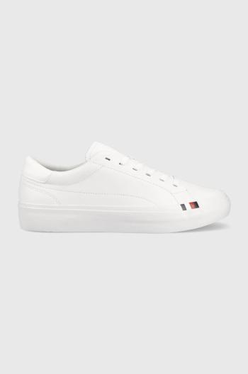 Kožené tenisky Tommy Hilfiger ELEVATED VULC LEATHER LOW biela farba, FM0FM04418