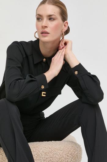 Košeľa Elisabetta Franchi dámska, čierna farba, regular, s klasickým golierom