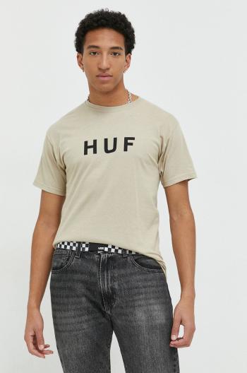 Bavlnené tričko HUF béžová farba, s potlačou