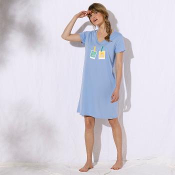 Blancheporte Nočná košeľa s krátkymi rukávmi, potlač "photo" a zladený obal modrá 52