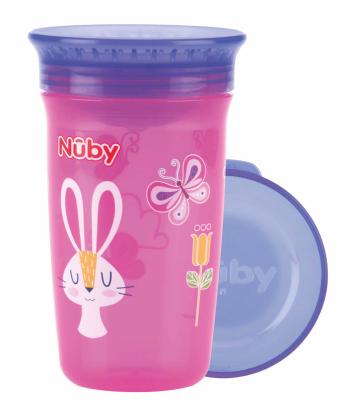 NUBY Hrnček netečúci 360° 300 ml, 6 m+ ružová / fialová