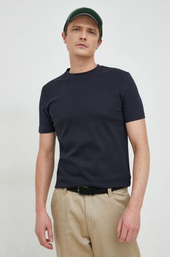 Bavlnené tričko BOSS tmavomodrá farba, jednofarebné