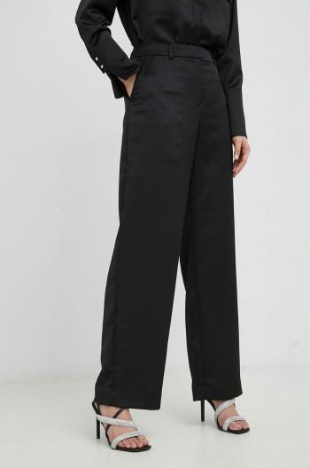 Nohavice BOSS dámske, čierna farba, široké, vysoký pás